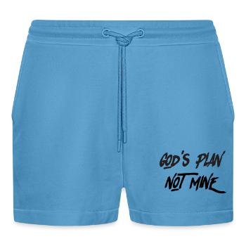 God’s Plan, Not Mine – Christian Faith & Trust T-S - Organic Relaxed Cropped Shorts Made in EU -  Sol Blue - Front