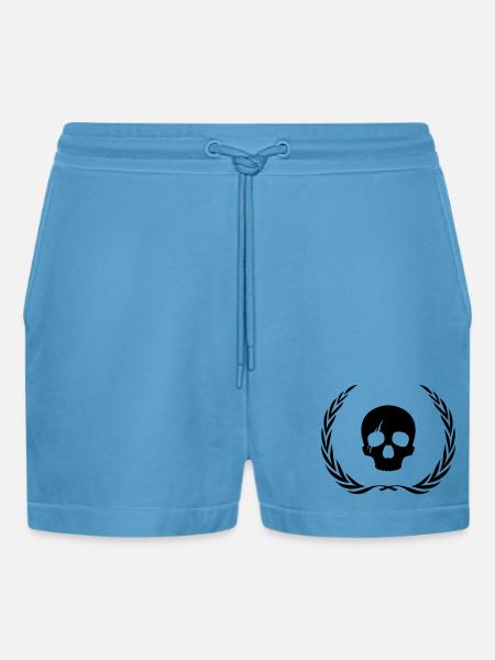Skeleton Skull Wreath - Organic Relaxed Cropped Shorts Made in EU - Sol Blue