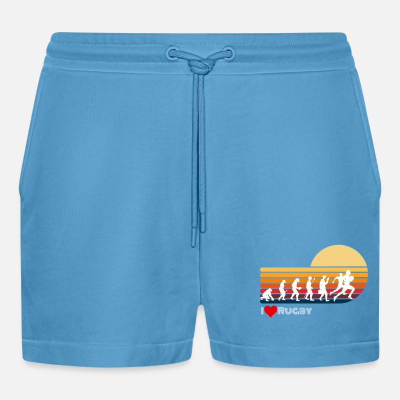 Rugby Retro Evolution Sunset - Organic Relaxed Cropped Shorts Made in EU - Sol Blue