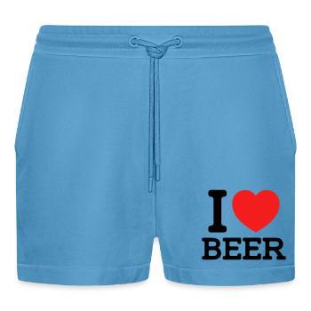 I love Beer (colors can be changed) - Organic Relaxed Cropped Shorts Made in EU -  Sol Blue - Front