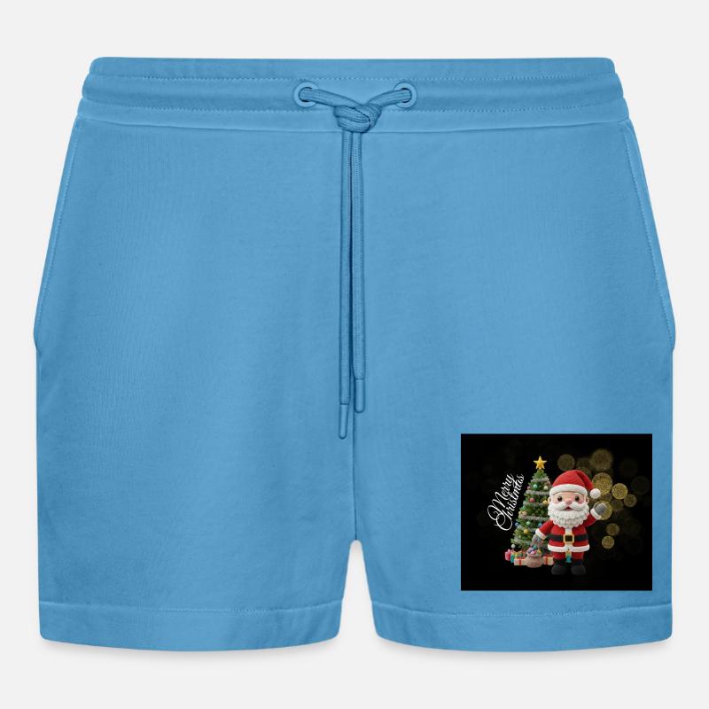 Gestrickter Santa mit Weihnachtsbaum - Organic Relaxed Cropped Shorts Made in EU - Sol Blue