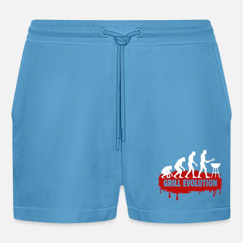 Grill Evolution Funny Grill Master Saying - Organic Relaxed Cropped Shorts Made in EU - Sol Blue