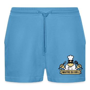 Grill Master (Grill / BBQ / BBQ / 3C) - Organic Relaxed Cropped Shorts Made in EU -  Sol Blue - Front