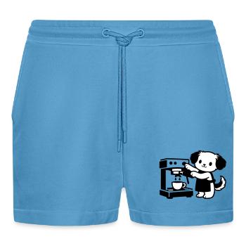 Le chien barista est super mignon - Short bio décontracté court fabriqué en UE -  Sol Blue - Devant