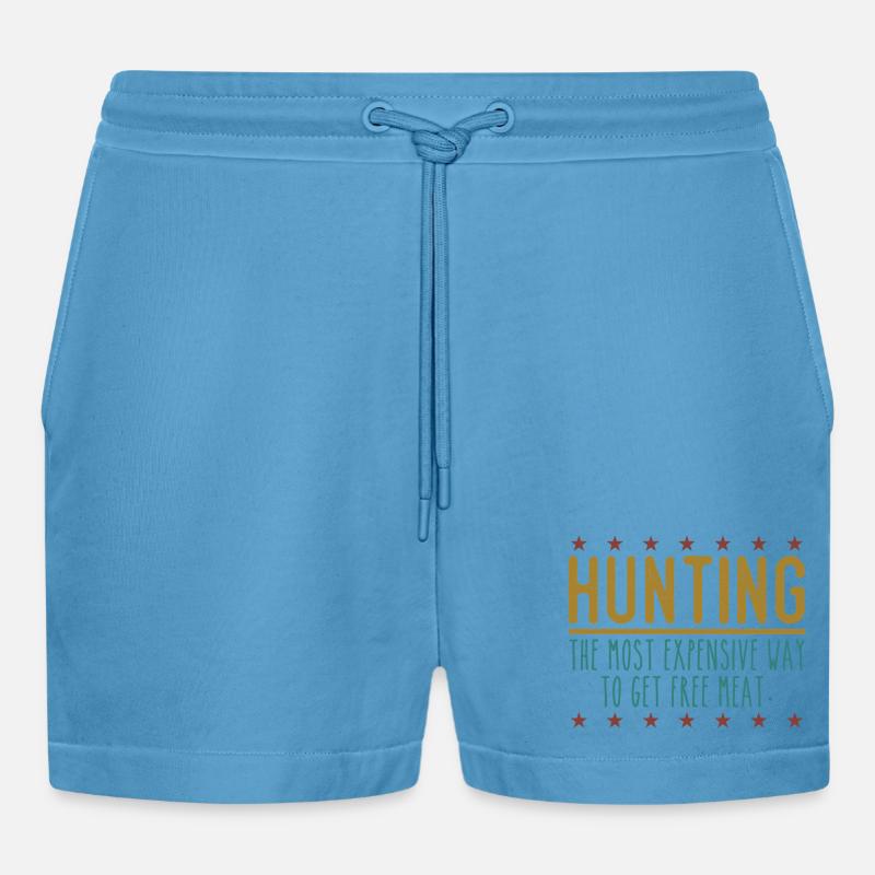 Jäger Lustiger Spruch – Gratis Fleisch Design - Organic Relaxed Cropped Shorts Made in EU -  Sol Blue
