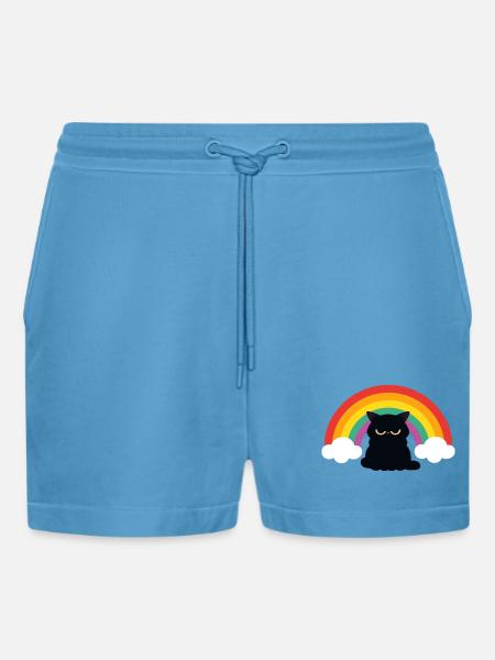 Mürrische Katze unterm Regenbogen - Organic Relaxed Cropped Shorts Made in EU - Sol Blue