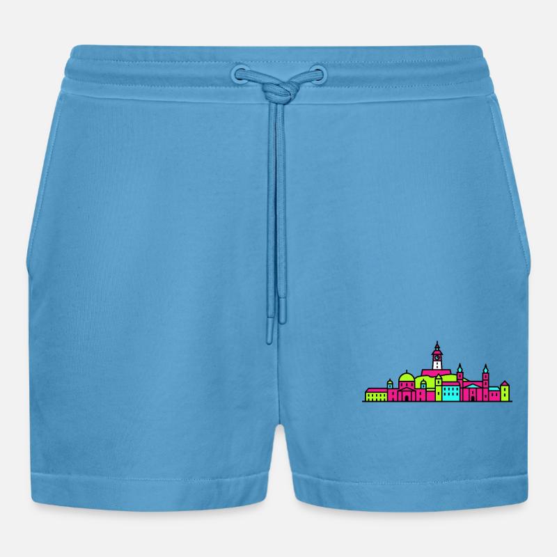 Grazer Stadtskyline Uhrturm Moderne Linienkunst - Organic Relaxed Cropped Shorts Made in EU -  Sol Blue