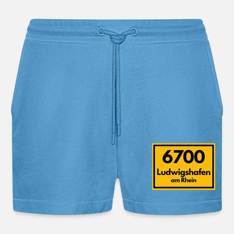OLD POSTCODE POSTCODE RETRO 6700 LUDWIGSHAFEN - Organic Relaxed Cropped Shorts Made in EU -  Sol Blue
