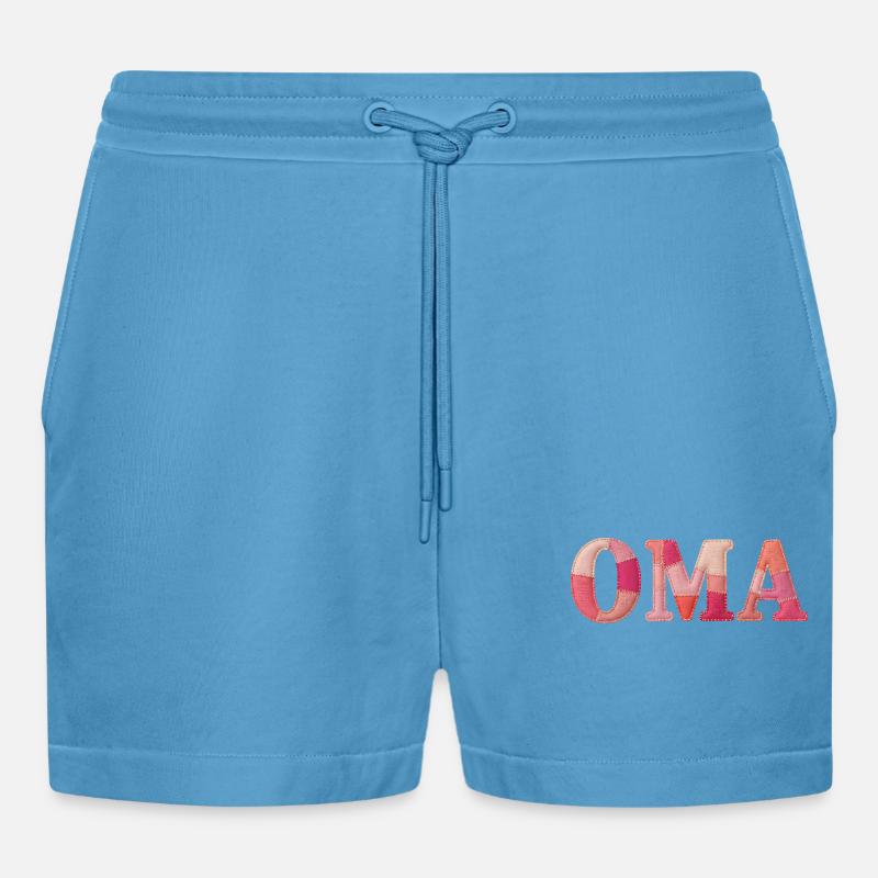 OMA Cozy Patchwork Statement Gift - Organic Relaxed Cropped Shorts Made in EU - Sol Blue