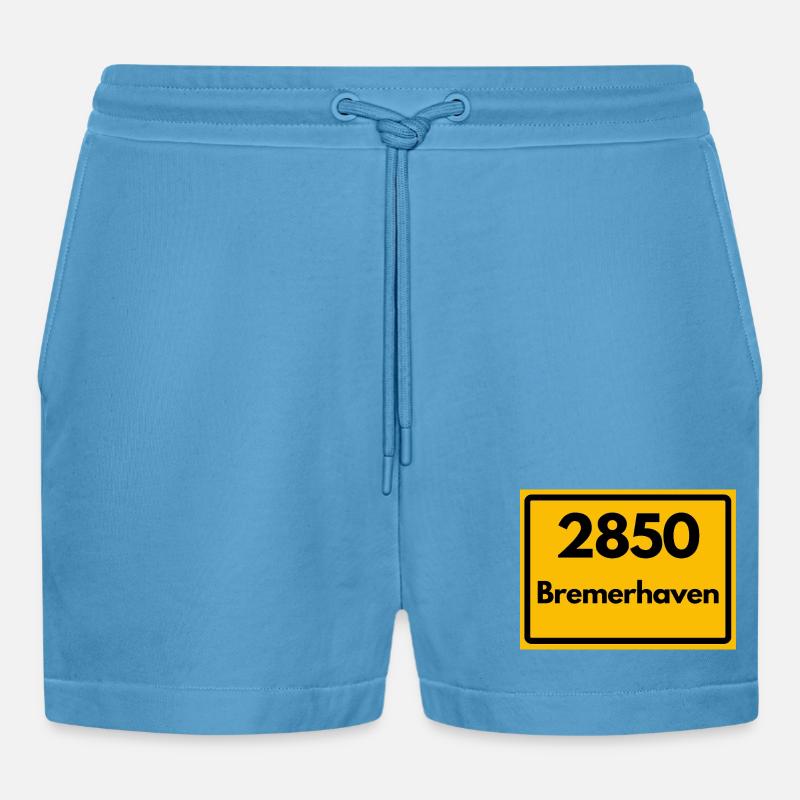 OLD POSTCODE POSTCODE RETRO 2850 BREMERHAVEN - Organic Relaxed Cropped Shorts Made in EU - Sol Blue