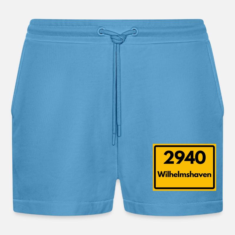 OLD POSTCODE POSTCODE RETRO 2940 WILHELMSHAVEN - Organic Relaxed Cropped Shorts Made in EU -  Sol Blue