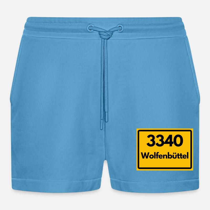 OLD POSTCODE POSTCODE RETRO 3340 WOLFENBÜTTEL - Organic Relaxed Cropped Shorts Made in EU -  Sol Blue
