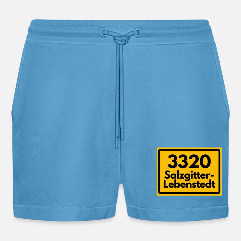 OLD POSTCODE POSTCODE RETRO 3320 SALZGITTER - Organic Relaxed Cropped Shorts Made in EU - Sol Blue