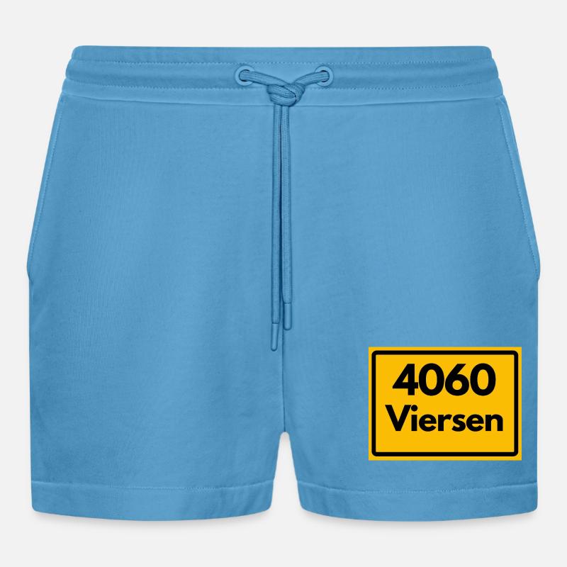 OLD POSTCODE POSTCODE RETRO 4060 VIERSEN - Organic Relaxed Cropped Shorts Made in EU -  Sol Blue