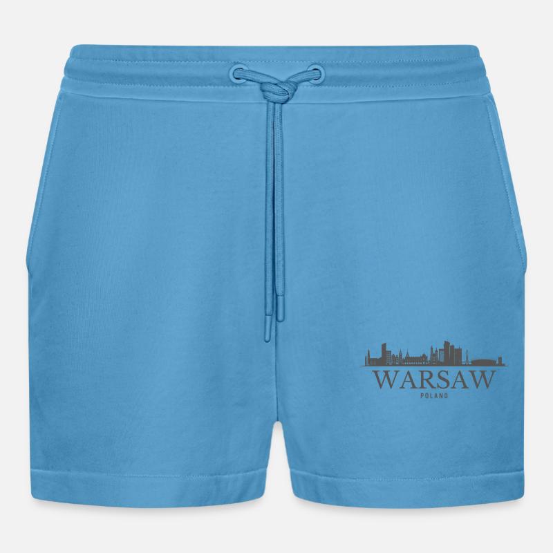 Varsovie, Pologne, silhouette de Varsovie - Short bio décontracté court fabriqué en UE -  Sol Blue