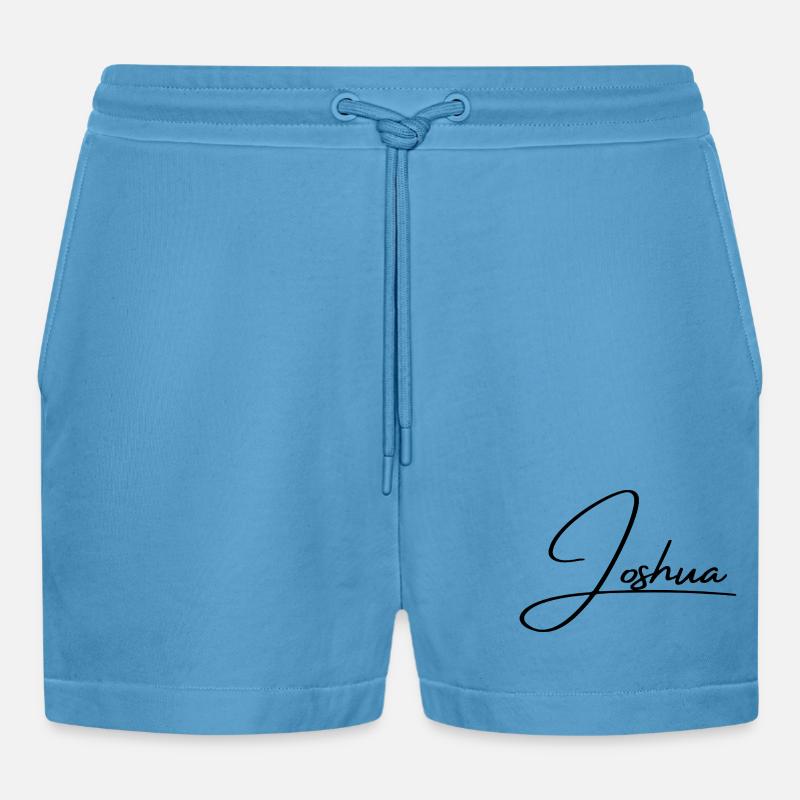 Joshua Name - Elegant Cursive Script - Organic Relaxed Cropped Shorts Made in EU -  Sol Blue