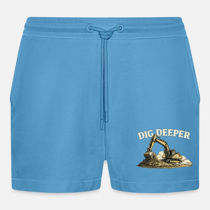 Dig Deeper Bagger Baustelle Baumaschine - Organic Relaxed Cropped Shorts Made in EU - Sol Blue