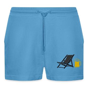Beach Chair Beer Colored Vector - Organic Relaxed Cropped Shorts Made in EU -  Sol Blue - Front