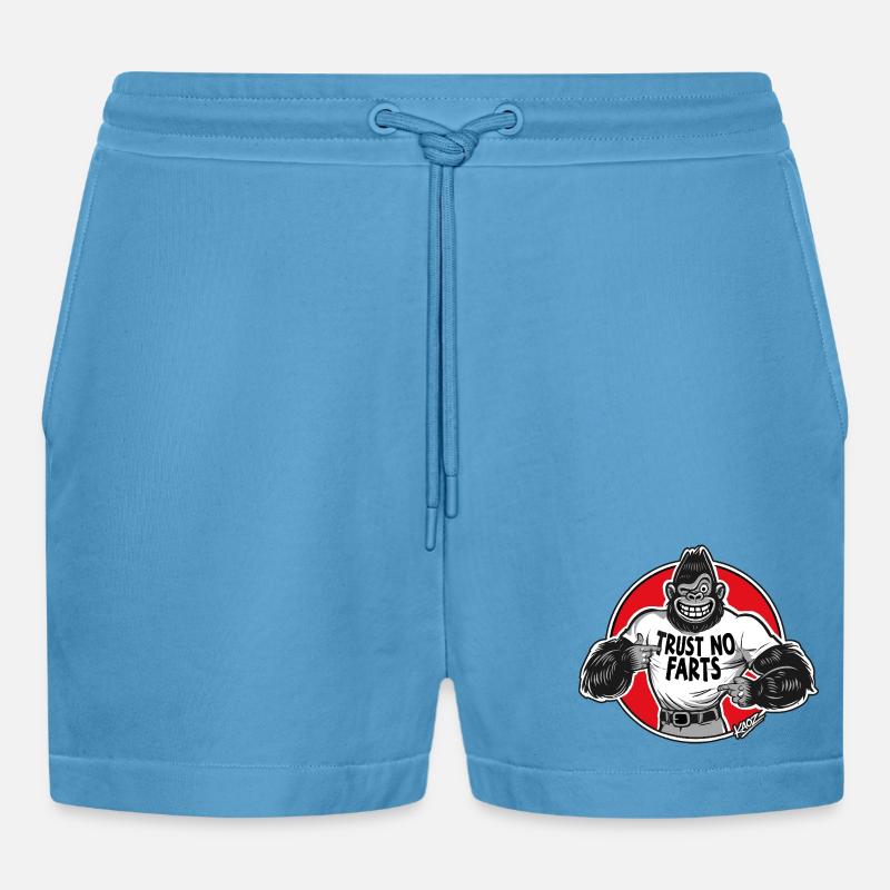 Gorilla Tee: Stol ikke på prutter - Organic relaxed cropped shorts made in EU - Sol Blue