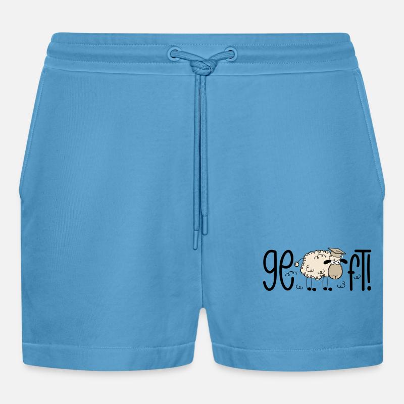 Færdig! Funny Sheep Doctoral Hat dimissionsudgave 2026 - Organic relaxed cropped shorts made in EU -  Sol Blue