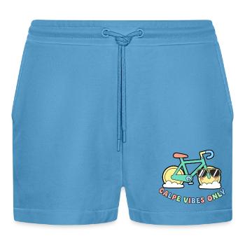 Calpe Vibes Only Cute Road Bike Art - Organic Relaxed Cropped Shorts Made in EU -  Sol Blue - Front