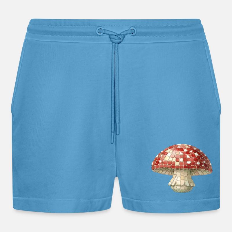 Toadstool Mosaic - Retro Forest for Mushroom Pickers - Organic Relaxed Cropped Shorts Made in EU -  Sol Blue