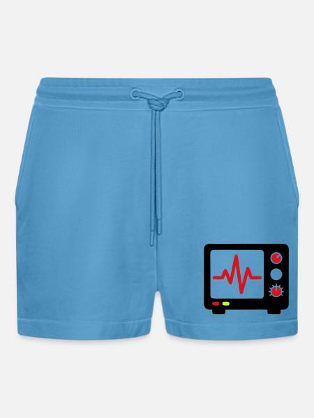 ECG Monitor Heartbeat Medicine - Organic Relaxed Cropped Shorts Made in EU -  Sol Blue