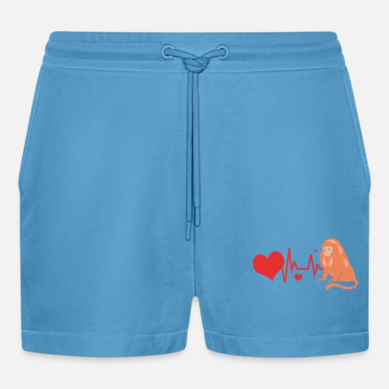 Tamarin Monkey Monkey Monkey Monkey Face - Organic Relaxed Cropped Shorts Made in EU - Sol Blue