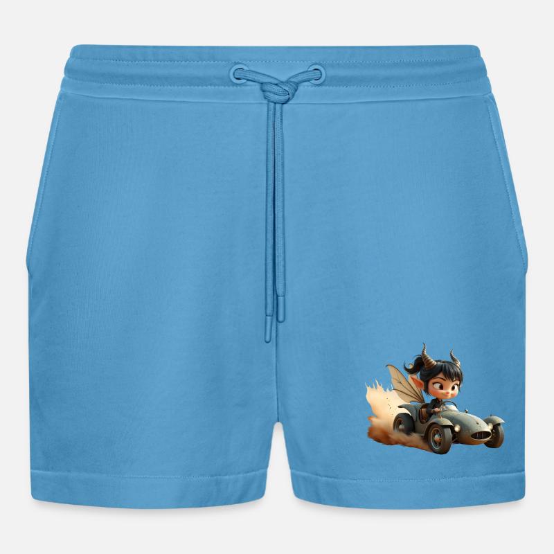 Adventure Goblin in Sand Car - Organic Relaxed Cropped Shorts Made in EU - Sol Blue