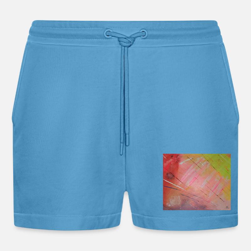 Neon Diagonal Stripe Abstract - Organic Relaxed Cropped Shorts Made in EU -  Sol Blue