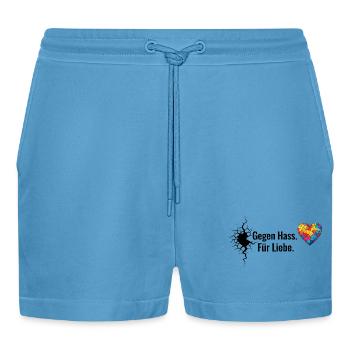 Gegen Hass Für Liebe Motiv für Aktivisten & Pride - Organic Relaxed Cropped Shorts Made in EU -  Sol Blue - Vorne