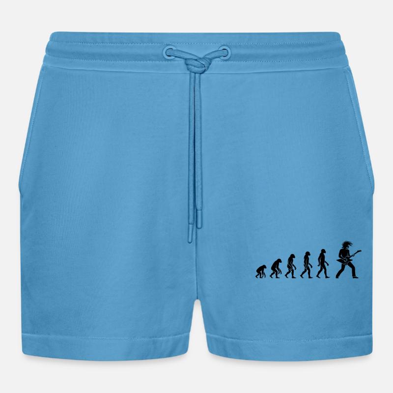 Evolution Rock 'n' Roll Gitarrist Design - Organic Relaxed Cropped Shorts Made in EU -  Sol Blue