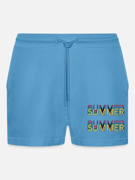 Summer Rainbow Font - Organic Relaxed Cropped Shorts Made in EU -  Sol Blue