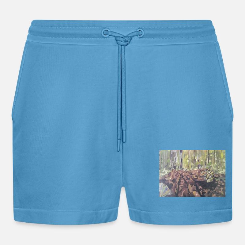 Baumstämme im Wald – eine impressionistische Landschaft - Organic Relaxed Cropped Shorts Made in EU -  Sol Blue