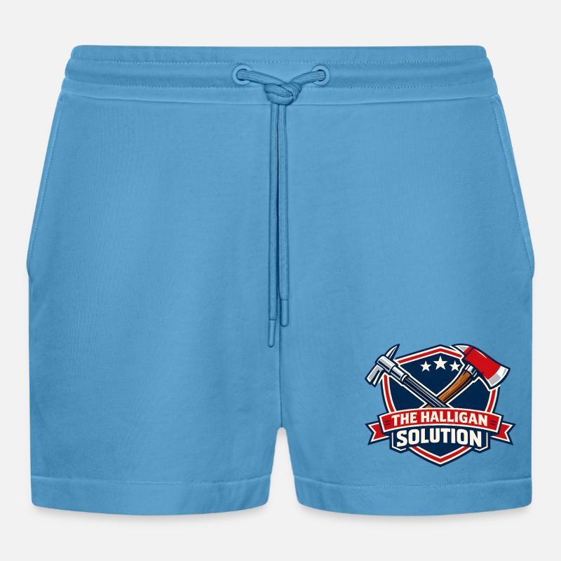 Halligan Solution Schild Grafik - Organic Relaxed Cropped Shorts Made in EU -  Sol Blue
