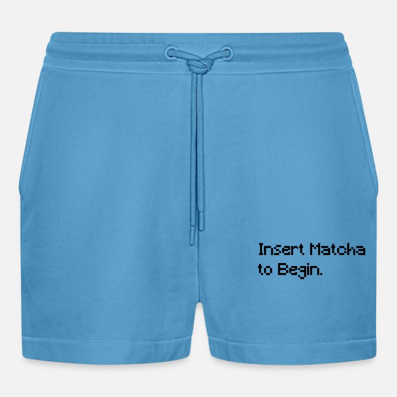 Insert Matcha to Begin - Funny Retro Gaming Tee - Organic Relaxed Cropped Shorts Made in EU - Sol Blue