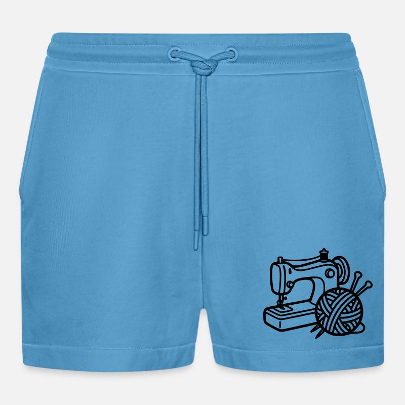 Sewing Machine Wool Knitting Sewing Handmade - Organic Relaxed Cropped Shorts Made in EU - Sol Blue