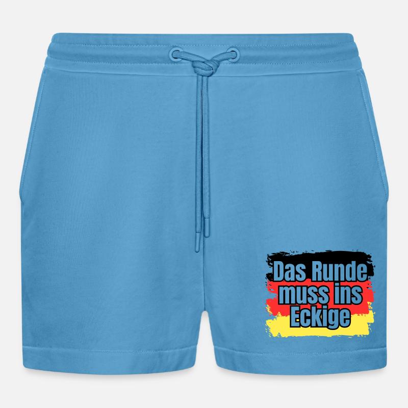 Das Runde muss ins Eckige - Spruch - Organic Relaxed Cropped Shorts Made in EU -  Sol Blue