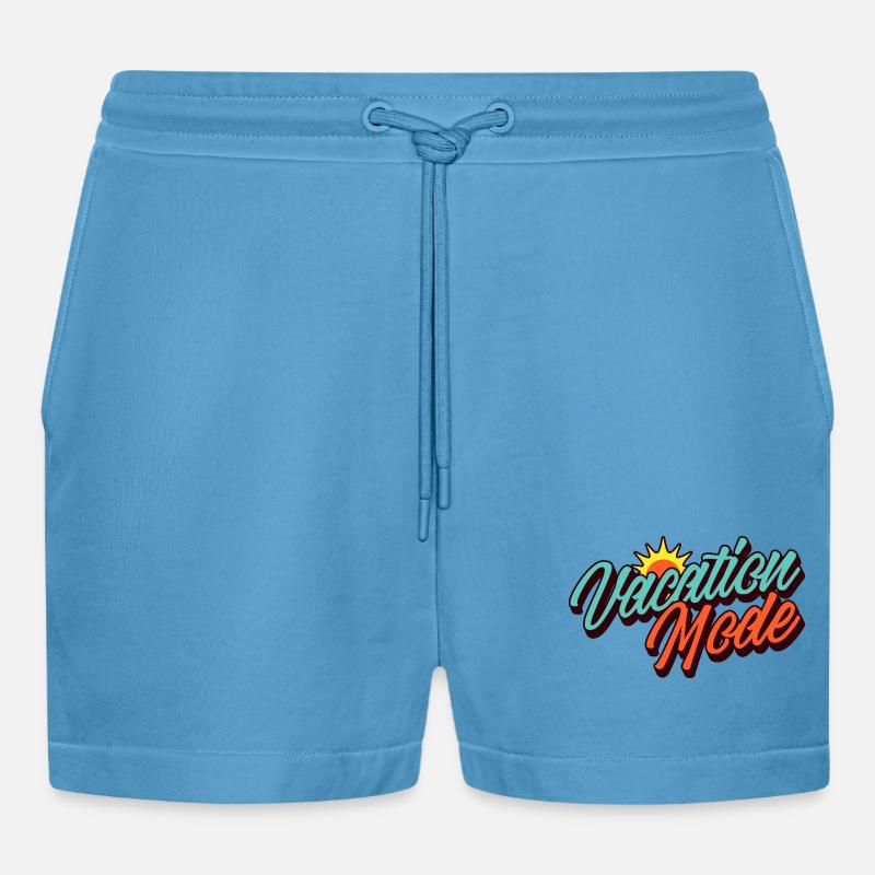 Vacation Mode Urlaubsmodus Retro Sonnen-Design - Organic Relaxed Cropped Shorts Made in EU -  Sol Blue