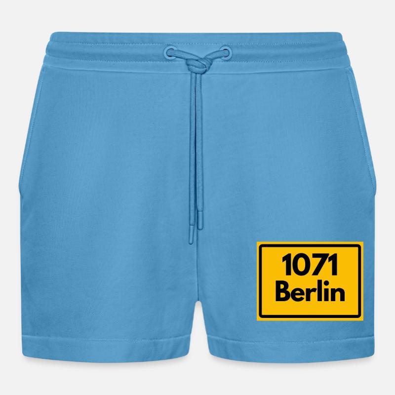 OLD POSTCODE 1071 BERLIN BERLIN OSTALGIE - Organic Relaxed Cropped Shorts Made in EU - Sol Blue
