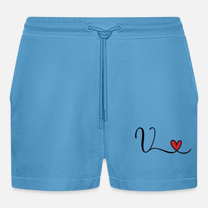 Buchstabe V Monogramm Initiale Herz - Organic Relaxed Cropped Shorts Made in EU -  Sol Blue