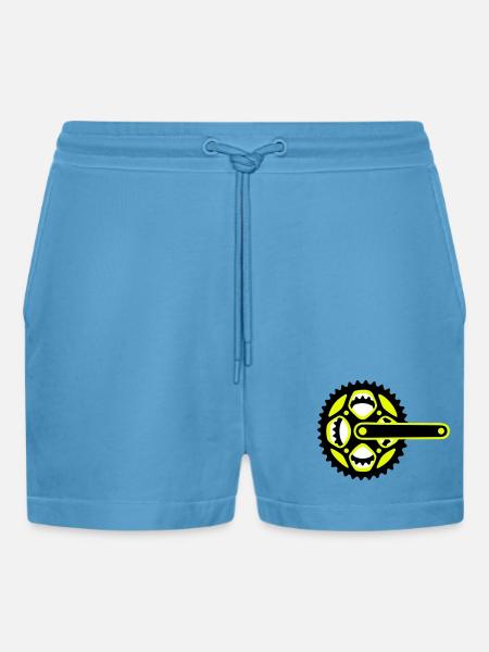 Bicycle Chainring Icon - Organic Relaxed Cropped Shorts Made in EU - Sol Blue