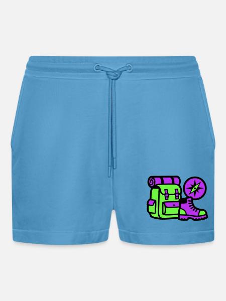 Hiking Backpack Compass Graphic - Organic Relaxed Cropped Shorts Made in EU - Sol Blue