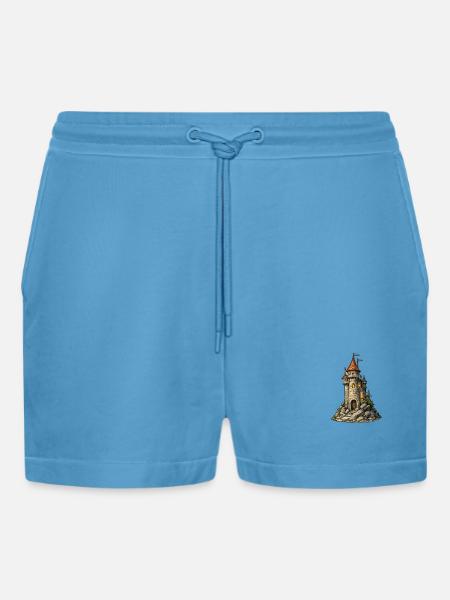 Castle tower on the rock - Organic Relaxed Cropped Shorts Made in EU -  Sol Blue