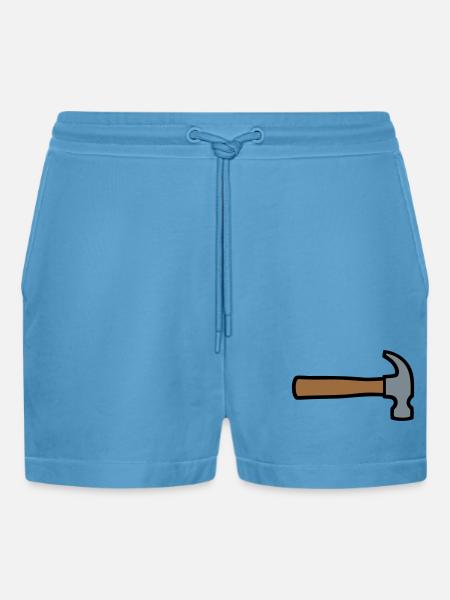 Carpenter's Hammer Tool Icon - Organic Relaxed Cropped Shorts Made in EU - Sol Blue