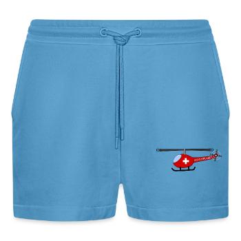 Helicopter Switzerland Flag Children - Organic Relaxed Cropped Shorts Made in EU -  Sol Blue - Front