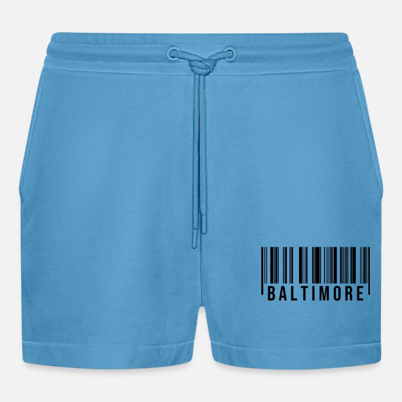 Baltimore Strichcode - Organic Relaxed Cropped Shorts Made in EU -  Sol Blue
