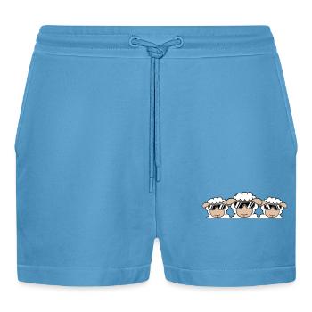 3 DJ Schafe Hinter Zaun Mauer Sonnenbrille Freunde - Organic Relaxed Cropped Shorts Made in EU -  Sol Blue - Vorne