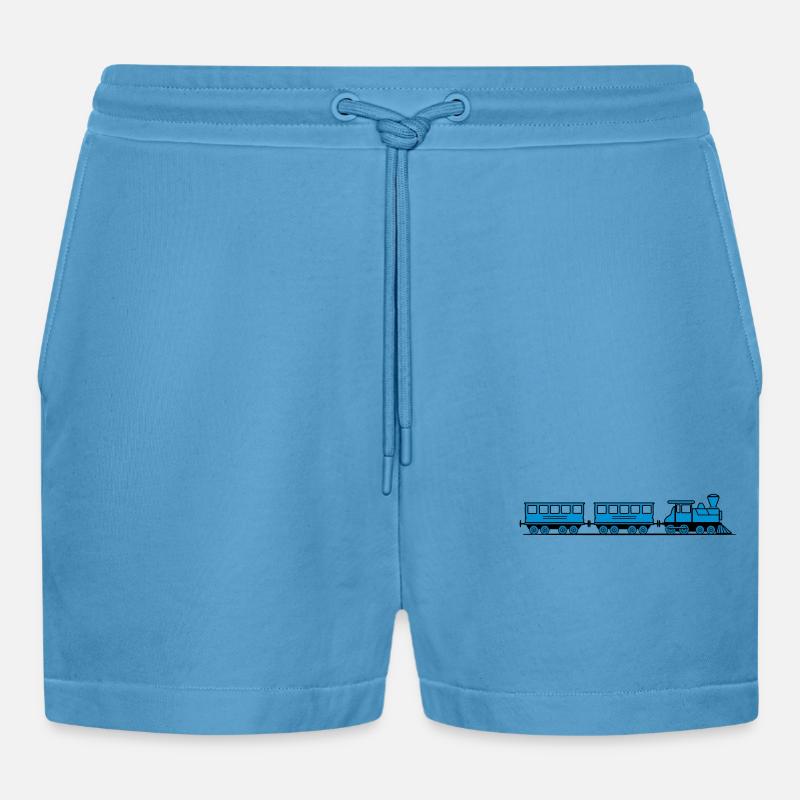 Zug Eisenbahn Dampflok Wagons - Organic Relaxed Cropped Shorts Made in EU - Sol Blue
