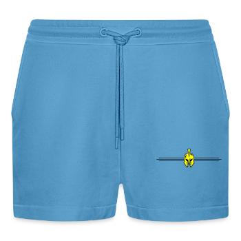 Spartaner Helm Logo - Organic Relaxed Cropped Shorts Made in EU -  Sol Blue - Vorne